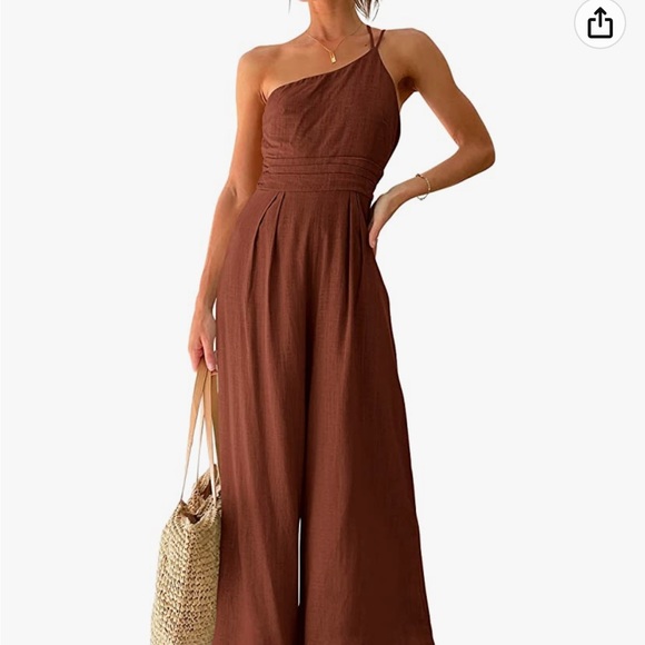 Anrabess Summer High Waist Wide Leg Jumpsuit. Rust color - Picture 2 of 5